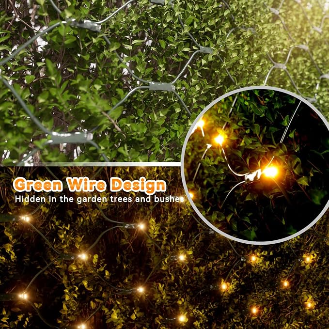 LitHome 14.8FT x 5FT Christmas Net Lights Outdoor Mesh Lights Connectable | 8 Modes 300 LED Warm White Net Light Green Wire, Waterproof Giant Christmas Mesh Light for Bushes Garden Yard Party Decor