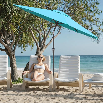 Sannwsg Patio Umbrellas, Pool Umbrella with 8 Sturdy Ribs, Outdoor Umbrella with Push Button Tilt/Crank, Deck Umbrellas, Market Umbrela Table for Backyard, Deck, Garden, Pool