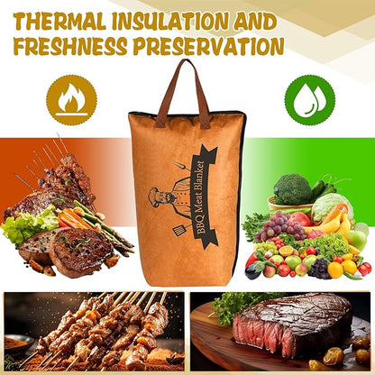21 Inch BBQ Blanket for Resting Meat, 5-Layer Thicker Insulated Meat Resting Bag, Reusable Brisket Blanket with 50 Greaseproof Paper Aluminum Foil Handle and Zipper for Outdoor Picnic Party Grill