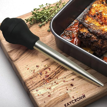 KAYCROWN Thanksgiving Roasting Kit - Stainless Steel Turkey Baster and Turkey & Roast Lifters, Silicone Turkey Baster with 2 Marinade Needles & Stainless Steel Turkey Forks Set