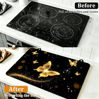 Stove Top Covers for Electric Stove,Glowing Butterfly Flat Top Stove Cover,Dark Color Heat Resistant Glass Top Stove Cover Protector Anti-Slip Range Covers, 28 x 20 Inch