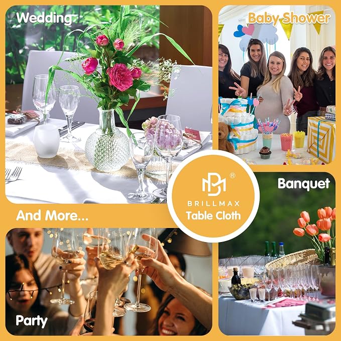 BRILLMAX 6 Pack White Tablecloths 60x102 Inch for 6ft Rectangle Tables | 150 GSM Polyester Fabric, 15" Standard Drop, Water, Stain & Wrinkle Resistant Cloth Cover for Wedding Reception Banquet Party