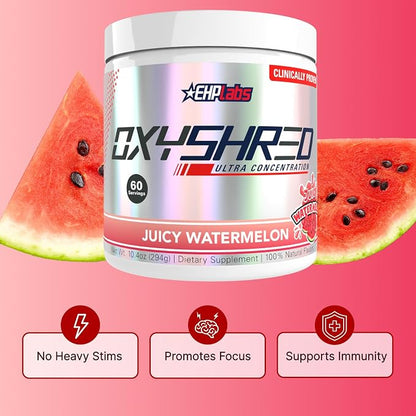 EHP LABS OxyShred Pre Workout Powder - Preworkout Powder with L Glutamine & Acetyl L Carnitine, Energy Boost Drink - Juicy Watermelon, 60 Servings