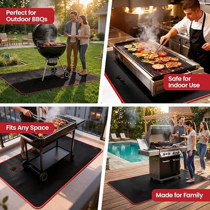 Fireproof Grill Mat for Outdoor Grill, 65*48” with Smart Reflective Border | BBQ Mat for Under Grill Made with Premium Silicon Fiberglass, Oil & Waterproof, Catches Greases & Protect Patio, Deck & Lawn