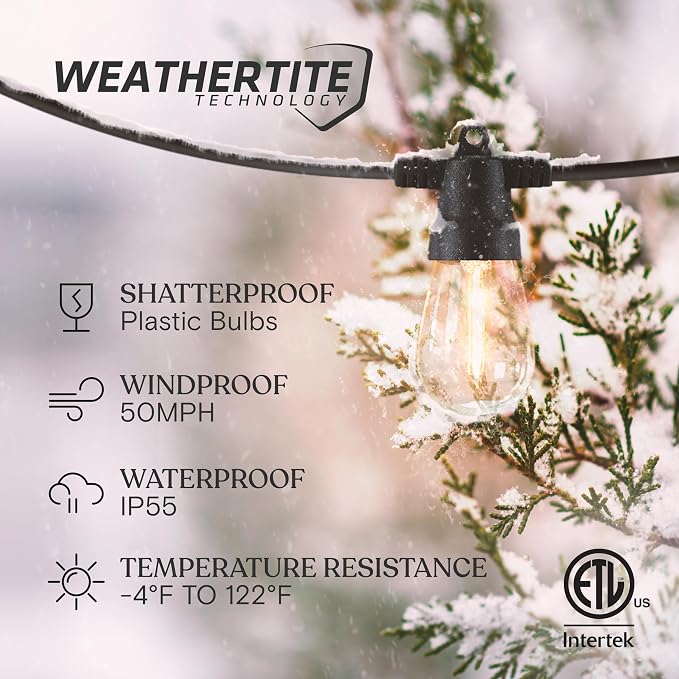 Brightech Solar String Lights with 48 Hanging Edison Bulbs and Brightness Controls with Remote 7W-104 3000K