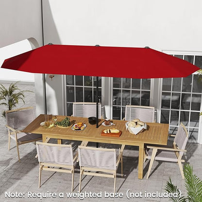 Tangkula 13 FT Large Patio Umbrella, Outdoor Double-Sided Table Market Umbrella w/Crank Handle, 12 Heavy-Duty Ribs, Sun-Protective Rectangular Twin Parasol for Garden Deck Lawn Poolside (Burgundy)