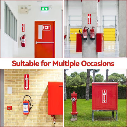 (4 Pack) Fire Extinguisher Signs – Strong Self Adhesive Fire Extinguisher Sign for Business, 12x4 Inch Aluminum Fire Extinguisher Signs Weather Resistant and Easy to Install (Red)
