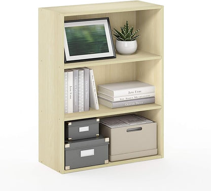Furinno PASIR Book Shelf, 3-Tier Bookshelf, Storage Shelves Bookcase, 9.7 x 23.7 x 31.5, for Living Room, Bedroom, Home Office, Steam Beech