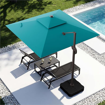 10x10FT Cantilever Outdoor Patio Umbrellas，Double Top Large Square Umbrella Heavy Duty 360°Rotation Offset Outdoor Sun Shade Umbrella for Garden Deck Pool Backyard Patio, Turquoise