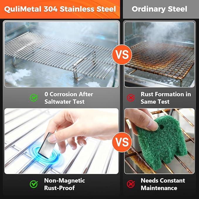 QuliMetal 66089 Grill Grates for Weber Genesis 2 E-410/E-415/E-435, Grill Parts for Weber GS4 Genesis II/LX E-440 Series Gas Grills, 18.7" SUS304 Stainless Steel Replacements for Weber 66089 66097