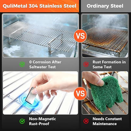 QuliMetal 66089 Grill Grates for Weber Genesis 2 E-410/E-415/E-435, Grill Parts for Weber GS4 Genesis II/LX E-440 Series Gas Grills, 18.7" SUS304 Stainless Steel Replacements for Weber 66089 66097