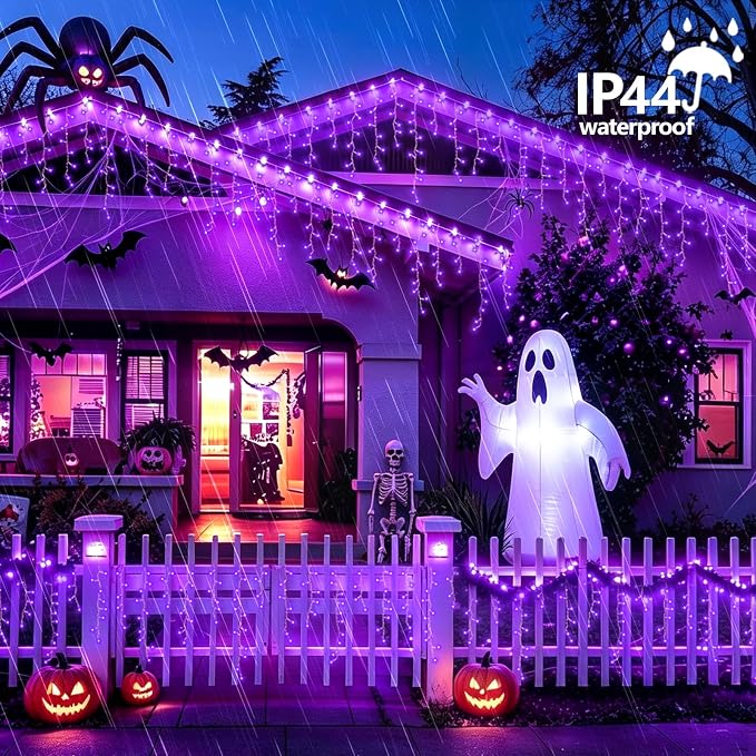 YEGUO 66ft 800 LED Icicle Lights Outdoor Waterproof, 160 Drops Halloween Lights Connectable, 8 Modes Icicle Christmas Light with Memory(Purple)
