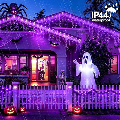 YEGUO 66ft 800 LED Icicle Lights Outdoor Waterproof, 160 Drops Halloween Lights Connectable, 8 Modes Icicle Christmas Light with Memory(Purple)