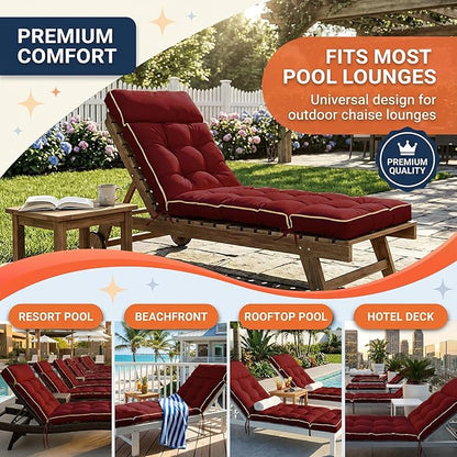 MAGIC ELEPHANT Chaise Lounge Cushion Outdoor, Memory Foam Patio Lounge Chair Cushion with Ties for Indoor Outdoor Furniture, Water-Repellent Replacement Long Chair Cushion (Burgundy)