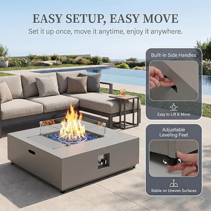 NICESOUL 40" Outdoor Square Propane Fire Pit Table with Hidden Tank Desk, 50,000 BTU Natural Gas Fireplace for Backyard Patio, CSA Certified Firepit with Tempered Glass Guard & Cover, Concrete Grey