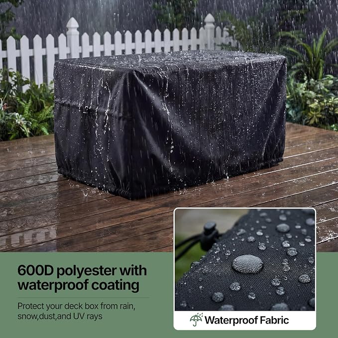 SheeChung Deck Box Cover Waterproof,Patio Storage Box Cover(52"Lx26"Wx26"H) | Heavy Duty 600D Polyester Oxford Cover,Fits Compact Deck Boxes,Adjustable Drawstrings,Anti-fouling