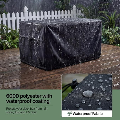 SheeChung Deck Box Cover Waterproof,Patio Storage Box Cover 63"Lx30"Wx28"H | Heavy Duty 600D Polyester Oxford Cover,Fit 150-230 Gallon Outdoor Storage Box,Adjustable Drawstrings,Anti-fouling