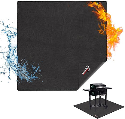 DocSafe Large Under Grill Mat 48" Square Fire Pit Mat,4 Layers Fireproof Grill Pads Protect for Deck,Patio,Outdoor Charcoal,Smokers,Wood Floor,Indoor Fireplace,Reusable Oil-Proof＆Waterproof,Black