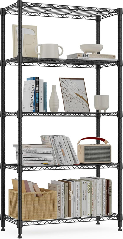 M MZG 1250 lbs 5 Tier Shelf Metal Storage Shelves Wire Rack Closet Organizers for Garage Kitchen Bathroom Laundry Black 11.8" D x 29.5" W x 59.5" H