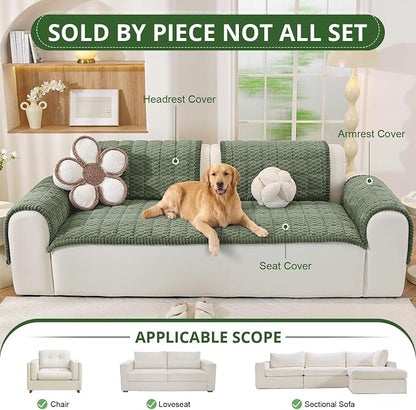 OstepDecor Couch Cover for Dogs, Washable Non Slip Sofa Cover for Pets | Soft Couch Covers for Sofa, Loveseat and Sectional, Furniture Protector Against Pet Hair & Dirt (27.6" x 86.6", Green)