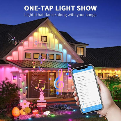 Permanent Outdoor Lights for House, 200ft RGB+IC Smart Outdoor Decor, 50 Scene Modes, App/Remote Control, IP68 Waterproof, RGB Eaves Light for Halloween, Christmas, Party Decor, House Roof Lighting