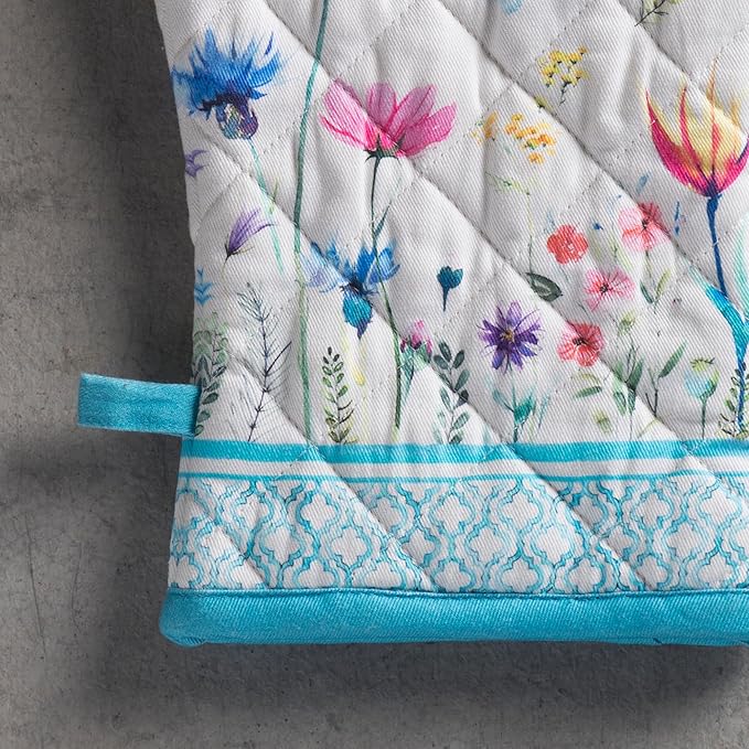 Maison d'Hermine Oven Gloves 100% Cotton Oven Mitt 7" x 13" with Loop Heat Resistant BBQ Cooking Gloves Baking Grilling Kitchen Hotel Home Farmhouse Spring Summer (Pack of 1, Flower in The Field)