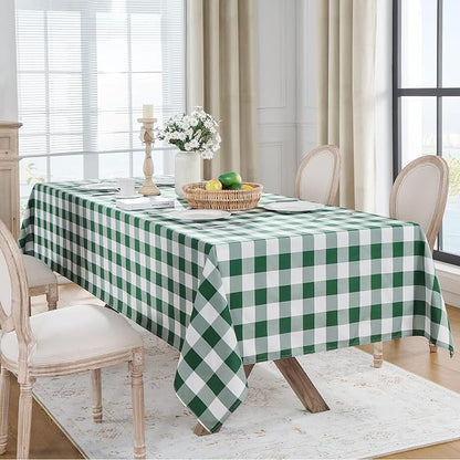 Softalker Gingham Checkered Tablecloth Rectangle - Outdoor Waterproof Buffalo Plaid Table Cloth, Stain Resistant Washable Table Cover for Picnic, Camping - Green and White, 2 Pack - 60 x 120 Inch