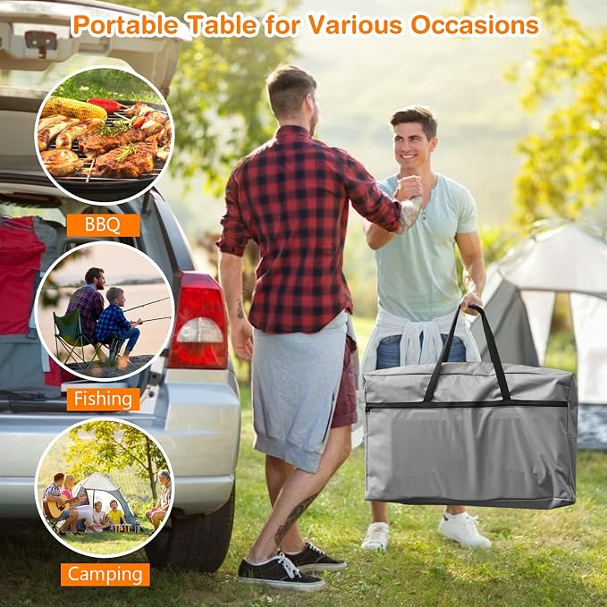 HAPPYGRILL Folding Grill Table Outdoor Camping Kitchen Table with Carry Bag Portable Aluminum Camp Cook Station for BBQ Picnic (Grey)
