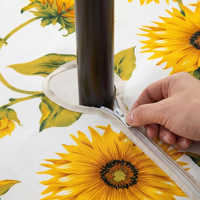 Lamberia 60" Round Patio Tablecloth with Umbrella Hole and Zipper, Waterproof Outdoor Table Cover for Patio, Backyard, BBQ, Picnic & Indoor Dining, Washable Polyester Circular Tablecloth