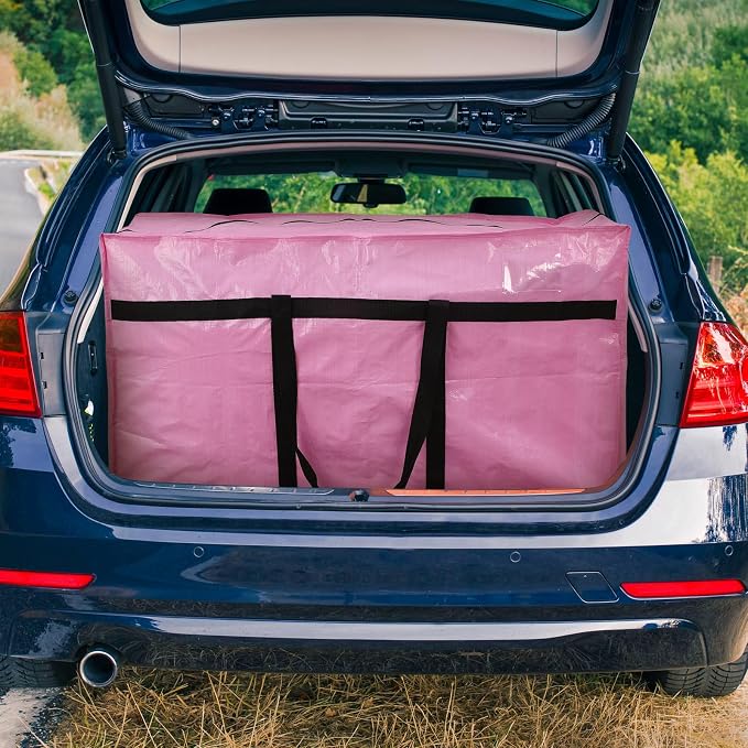 4 Pcs 66 Gallon Extra Large Moving Bags Heavy Duty Storage Bag with Strong Zipper Handle Foldable XXL Jumbo Storage Tote Packing Moving Box for College Dorm Travel Cloth Duffle (Pink)