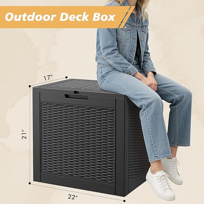 Fancyango 31 Gallon Outdoor Deck Box Waterproof, Storage Box for Patio, Resin Storage Bench Lockable for Garden Tools, Package Delivery, Black