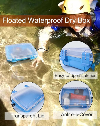Waterproof Dry Box Floating Watertight Storage Box for Kayak & Boat | Waterproof Drybox Container, with Rubber Gasket & Transparent Lid & Rope for Water Sports, 9.4" L x 6.5" W x 2" H