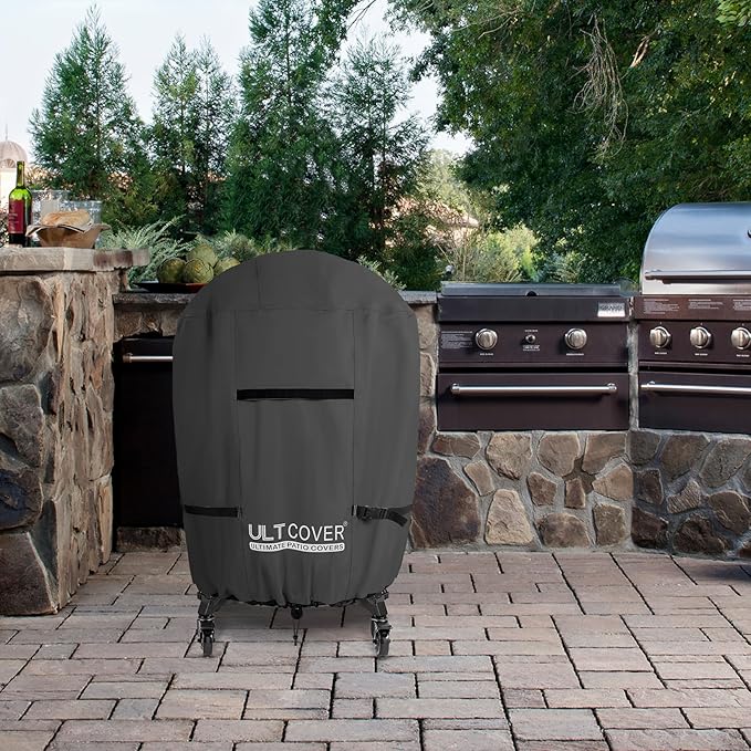 ULTCOVER Outdoor Waterproof Charcoal Kamado Joe Grill Cover for 22-24 inch Char-Griller Char-Broil and Other Round Smokers Size Up to 36” Dia x 45” H, Black