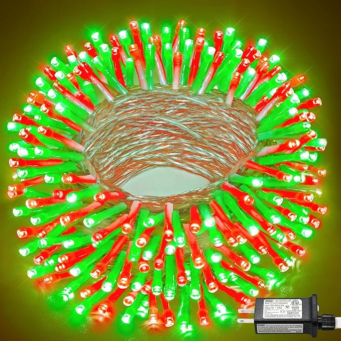 100FT 300 LED Outdoor String Lights, Connectable Christmas Lights Indoor Waterproof with 8 Modes, Plug in Twinkle Fairy Lights Clear Wire for Bedroom Home Wedding Patio Decorations, Red and Green