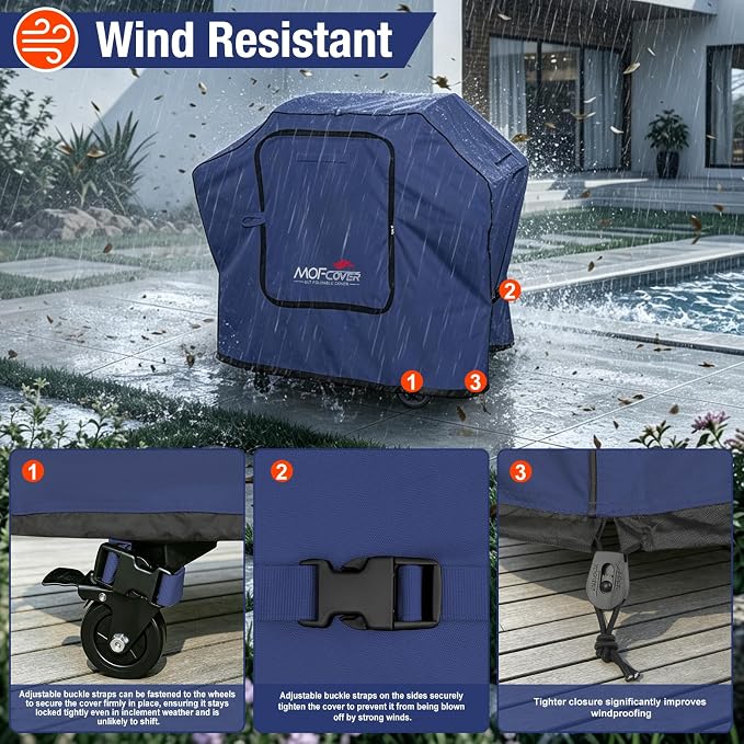 Exclusive Foldable 58 inch Grill Cover, 600D Heavy Duty Outdoor BBQ Cover for Weber Genesis II/EX/SX/LX 300 and Genesis 300 Series Weber 7130, 3-5 Burners Grill, Blue