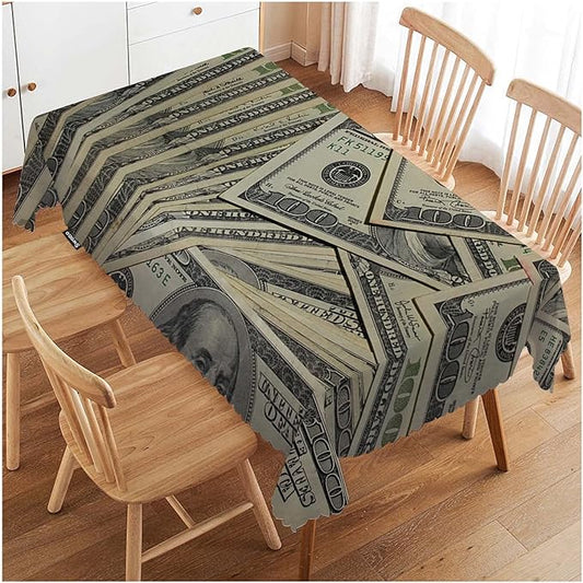 Swono US Dollar Tablecloth Money Hundreds of 100 Dollar Bills Decorative Table Cover for Home, Kitchen, Picnic, Party Banquet and Holiday Tablecloth, 52x70 Inch(4-6 Seats)