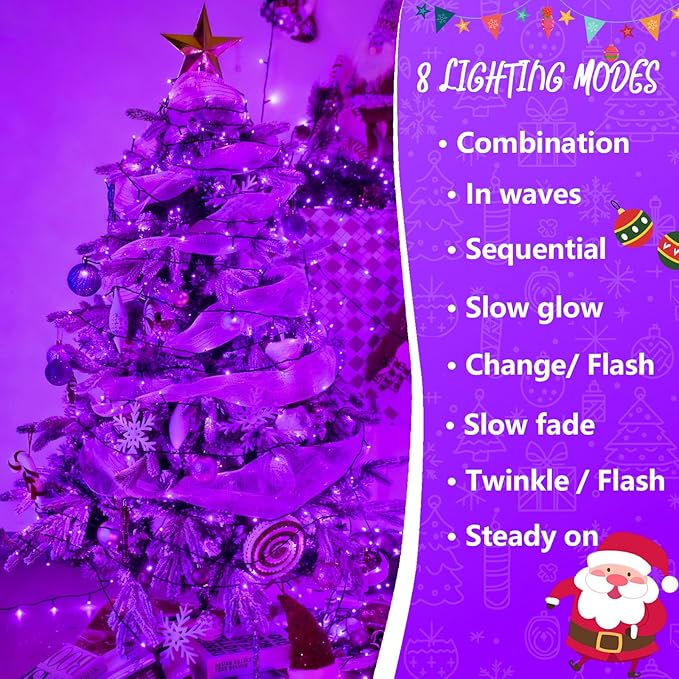 YEGUO 165ft 500 LED String Lights Outdoor Waterproof, Purple Christmas Lights Plug in, Twinkle Christmas Tree Lights Indoor with Timer Memory 8 Modes