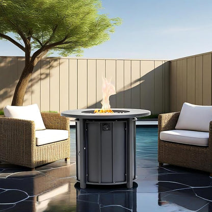 KEIKI 30 Inch Ceramic Top Propane Fire Pit Table, Round Outdoor Gas Fireplace, Steel Patio Heater for Backyard Garden
