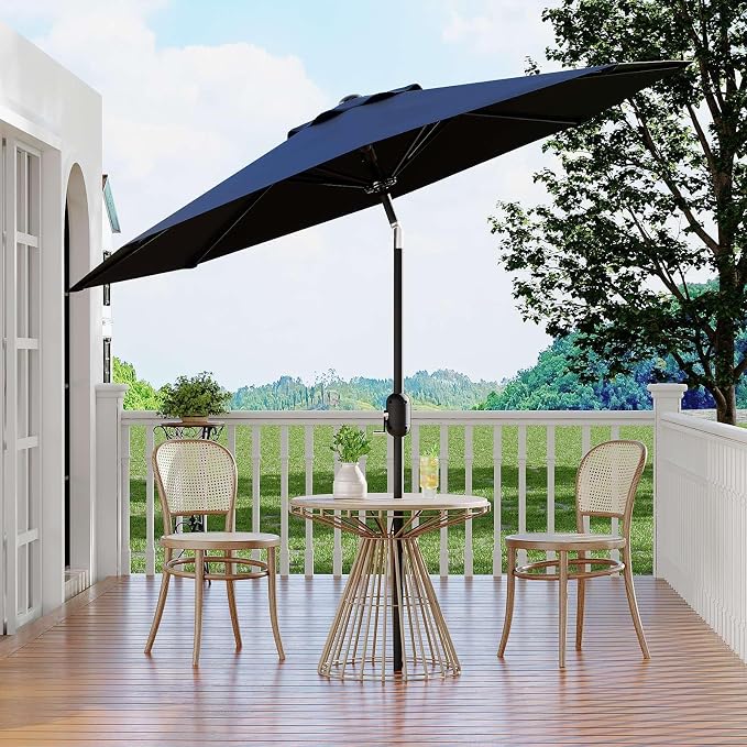 Garvee patio Umbrella with Solar Lights, Outdoor Table Umbrella with 8 Durable Ribs, Tilt & Crank Mechanism, Waterproof & UV Protection for Garden, Backyard, Poolside,