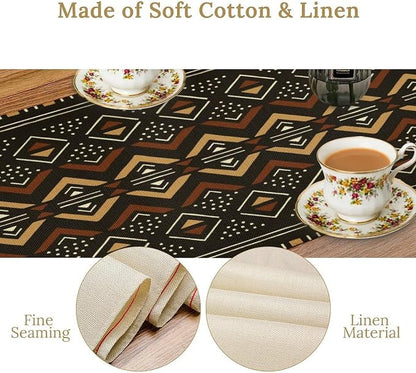 Vintage African Tribal Table Runner African Mud Cloth Pattern Abstract Geometric Ethnic Traditional Dinner Runner for Farmhouse Kitchen Dinner Table Holiday Party Decoration 13x36in
