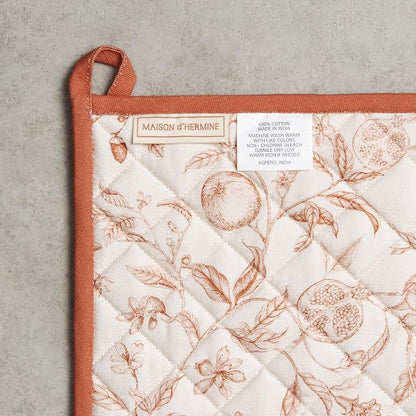 Maison d' Hermine 100% Cotton Oven Mitt & Pot Holder Set (7.5"x13" & 8"x8") | Heat Resistant BBQ Cooking Gloves with Loop Baking Grilling Kitchen Home Farmhouse Thanksgiving Christmas - Vintage Harvest