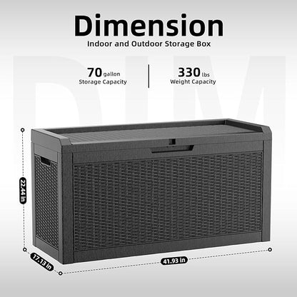 ROJIK 70 Gallon Deck Box Outdoor, Waterproof Outdoor Storage Boxes with Lids, Outside Resin Lockable Storage Box for Patio Cushions, Garden Tools(Black)
