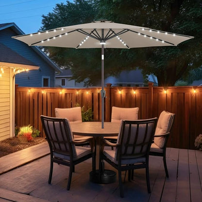 FLAME&SHADE Solar Patio Umbrella with Centre Light, 10 FT Taupe | UV Protection, Small Solar Outdoor Umbrella for Porch, Deck, Backyard, Garden, Provides Evening Lighting, 40 LED Lights