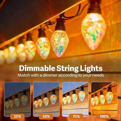 Outdoor String Lights, 66FT 27 LED Iridescent Holographic Bulbs, Waterproof Patio Lights with Remote Control, Shatterproof Connectable Lights for Backyard, Porch, Garden, and Party