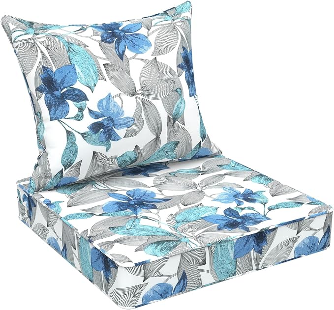 DYTXIII Outdoor Deep Seat Cushion Set, Water Repellent 24"x24" Patio Thick Cushions Replacement with Seat & Back Pillow for Patio Sofa, Wicker Chair, Couch - Clemens Noir Blue