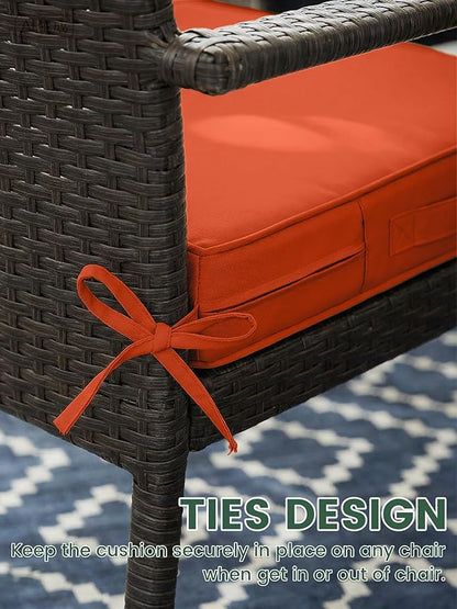 Outdoor Chair Cushion 24 x 24 x 5 Inches Patio Furniture Outdoor Waterproof Seat Cushion, Patio Chair Cushion with Handles and Ties, Square Dining Chair Cushion Set of 2, Orange