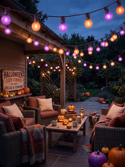 50FT G40 Halloween Orange and Purple Globe String Lights Outdoor Waterproof | Hanging Patio Light with 27 LED G40 Globe Bulbs, Plug in Outdoor Halloween Decorations Lights for Party Porch Garden Backyard