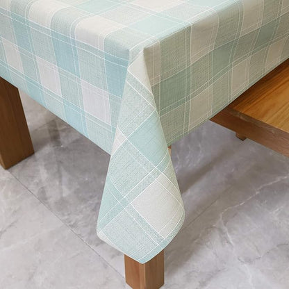 AIRCOWRIE Waterproof Vinyl Tablecloths, Heavy Duty Oil Proof Spill Proof Plastic Table Cloth, Wipe Clean PVC Table Cover for Spring Indoor and Outdoor Use (Green Checkered, 54”×120”, Rectangle)