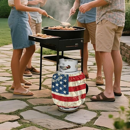 Propane Tank Cover 20 lb Patriotic American Flag Weather Resistant Gas Cylinder Polyester Vintage 4th of July Decoration for Travel Trailer RV and Outdoor Use
