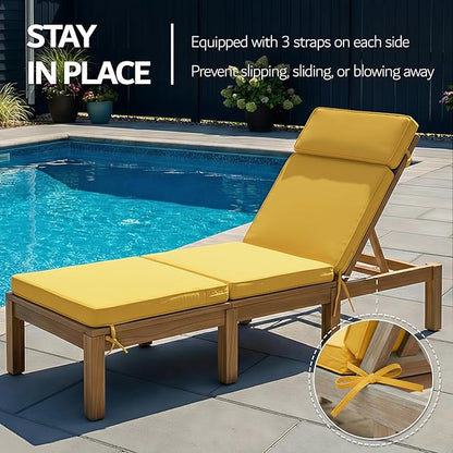 80 x 26 Inch Outdoor Chaise Lounge Cushion - Removable Cover, 4-Section Design, Water-Repellent & Fade-Resistant, 6 Tie Straps, Replacement for Patio & Pool Chairs - Yellow
